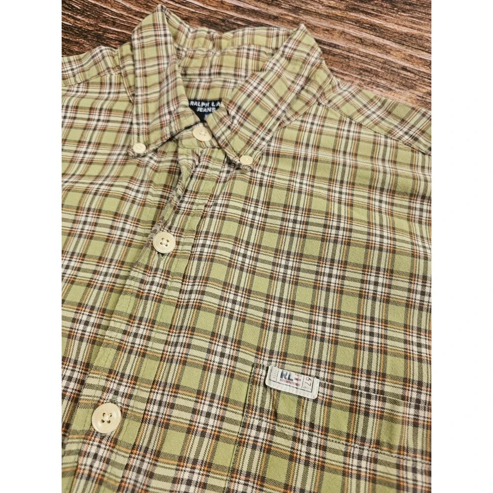 VTG Ralph Lauren Jeans Co Short Sleeve Button Up Shirt Cotton Plaid Men L